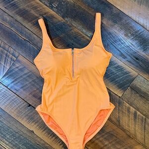 Michael Kors High Neck Zip Back One Piece Swimsuit Women’s 14 Orange MK Logo Zip